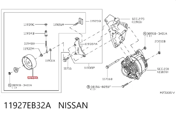 Ролик приводного ременя, паразитний 11927EB32A Nissan/Infiniti