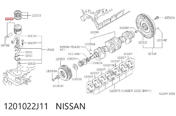 Поршень в комплекті на 1 циліндр, STD 1201022J11 Nissan/Infiniti