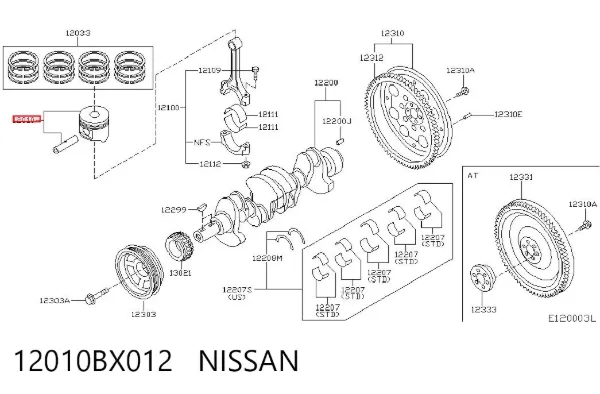 Поршень з пальцем без кілець, STD 12010BX012 Nissan/Infiniti