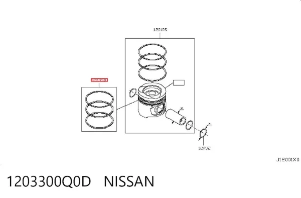 Кільця поршневі на 1 циліндр, STD. 1203300Q0D Nissan/Infiniti