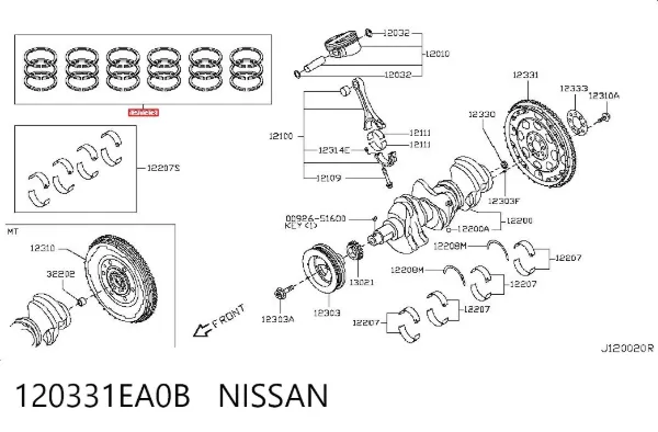 Кільця поршневі на 1 циліндр, STD. 120331EA0B Nissan/Infiniti