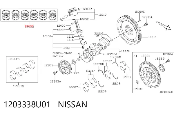 Кільця поршневі комплект на мотор, STD. 1203338U01 Nissan/Infiniti