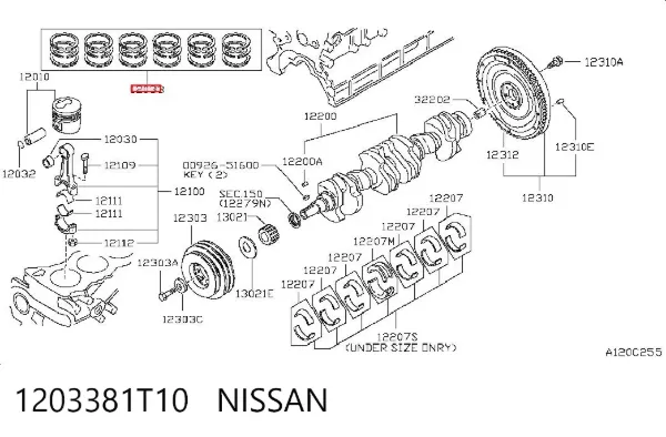 Кільця поршневі комплект на мотор, STD. 1203381T10 Nissan/Infiniti
