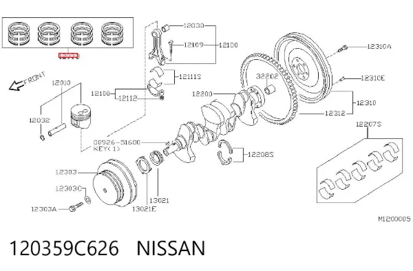 Кільця поршневі комплект на мотор, 2-й ремонт (+0,50) 120359C626 Nissan/Infiniti