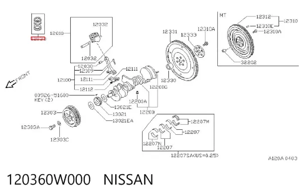 Кільця поршневі комплект на мотор, 2-й ремонт (+0,50) 120360W000 Nissan/Infiniti