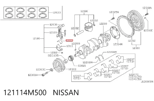 Вкладиші шатунні 121114M500 Nissan/Infiniti