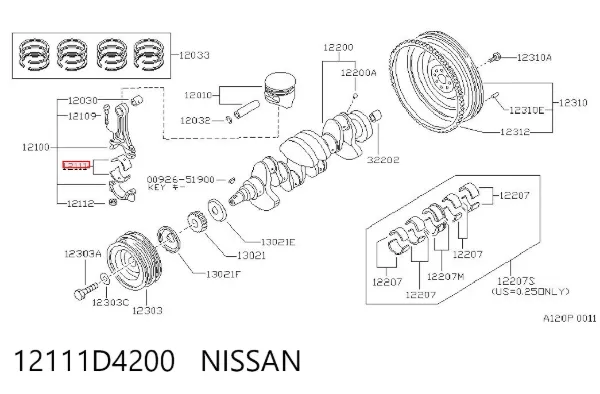 Вкладиші шатунні 12111D4200 Nissan/Infiniti
