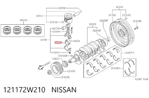 Вкладиші колінвала, шатунні, комплект, 1-й ремонт (+0,25) 121172W210 Nissan/Infiniti