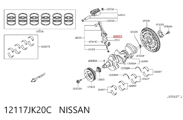Вкладиші колінвала, шатунні, комплект, 1-й ремонт (+0,25) 12117JK20C Nissan/Infiniti