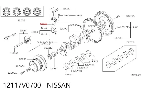 Вкладиші колінвала, шатунні, комплект, 1-й ремонт (+0,25) 12117V0700 Nissan/Infiniti