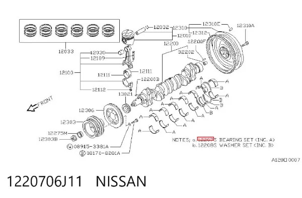 Вкладиші колінвала, корінні, комплект, стандарт (STD) 1220706J11 Nissan/Infiniti