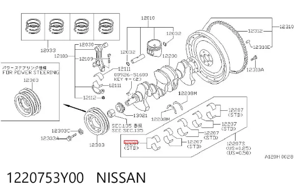 Вкладиші колінвала, корінні, комплект, стандарт (STD) 1220753Y00 Nissan/Infiniti