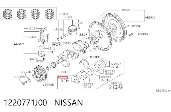 Вкладиші колінвала, корінні, комплект, стандарт (STD) 1220771J00 Nissan/Infiniti