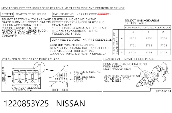 Вкладиші колінвала, корінні, комплект, 1-й ремонт (+0,25) 1220853Y25 Nissan/Infiniti