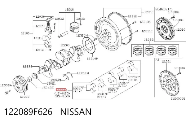 Вкладиші колінвала, корінні, комплект, 1-й ремонт (+0,25) 122089F626 Nissan/Infiniti