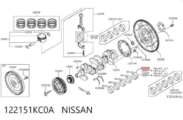 Вкладиші колінвала, корінні, комплект, стандарт (STD) 122151KC0A Nissan/Infiniti