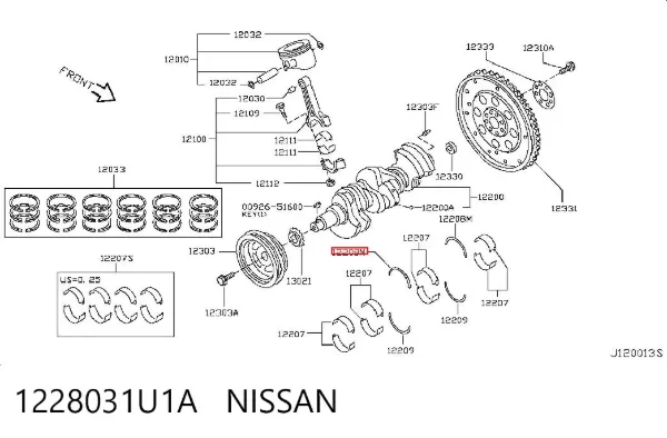 Півкільце підпірне (розбігу) колінвалу верхнє 1228031U1A Nissan/Infiniti