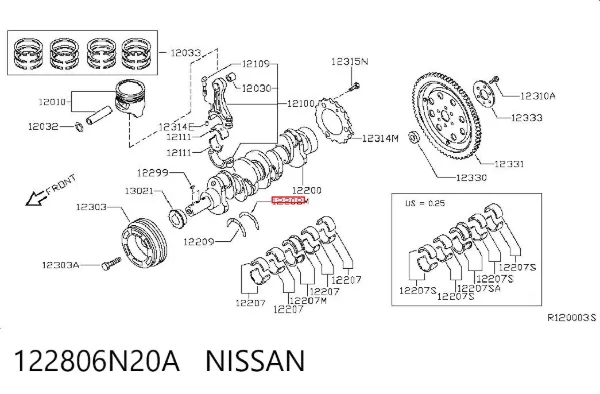 Півкільце підпірне (розбігу) колінвалу верхнє 122806N20A Nissan/Infiniti