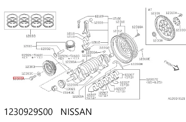 Болт колінвалу 1230929S00 Nissan/Infiniti