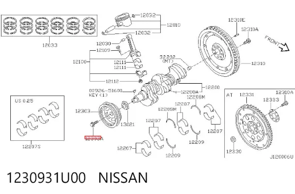 Болт колінвалу 1230931U00 Nissan/Infiniti