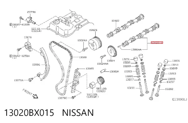 Розподільний вал двигуна випускний 13020BX015 Nissan/Infiniti