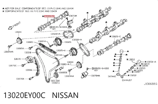 Розподільний вал двигуна випускний правий 13020EY00C Nissan/Infiniti
