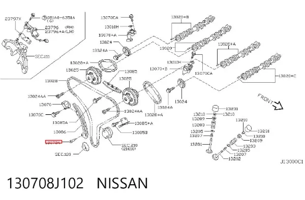 Натягувач ланцюга ГРМ, правий 130708J102 Nissan/Infiniti