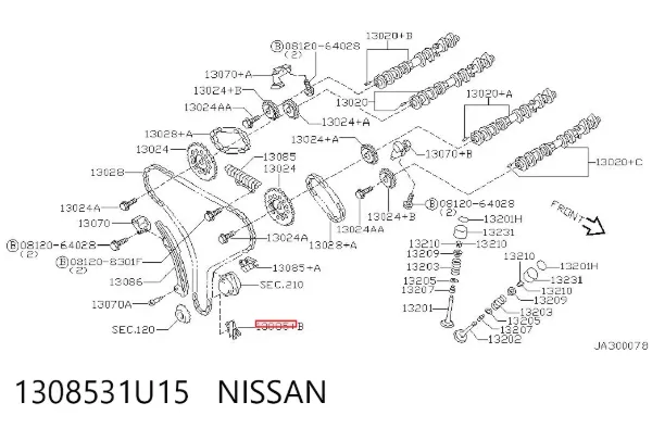 Заспокоювач ланцюга ГРМ, нижній 1308531U15 Nissan/Infiniti