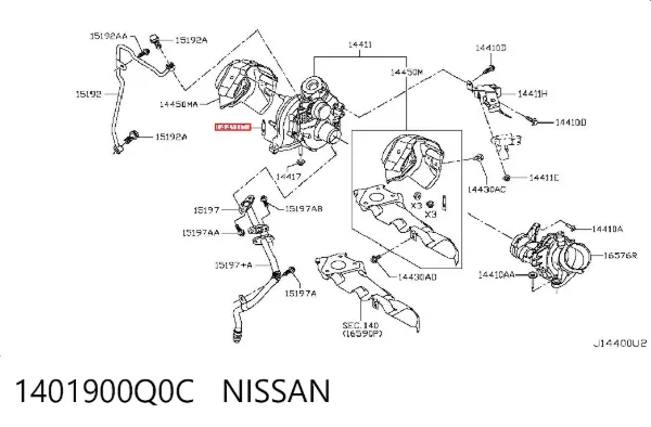 Болт (шпилька) кріплення турбіни 1401900Q0C Nissan/Infiniti