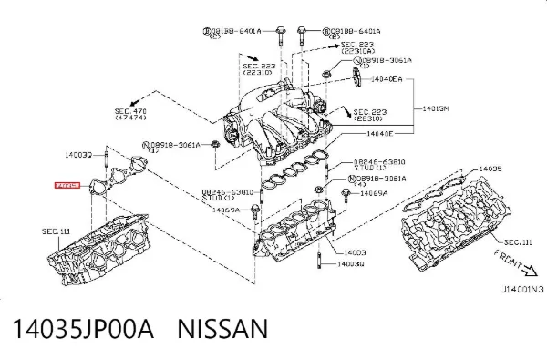 Прокладка впускного колектора 14035JP00A Nissan/Infiniti