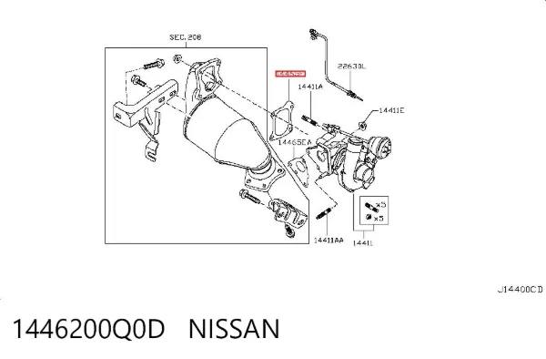 Прокладка турбіни вихлопних газів, впуск 1446200Q0D Nissan/Infiniti