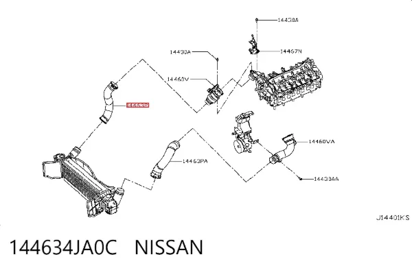Шланг/патрубок интеркуллера 144634JA0C Nissan/Infiniti
