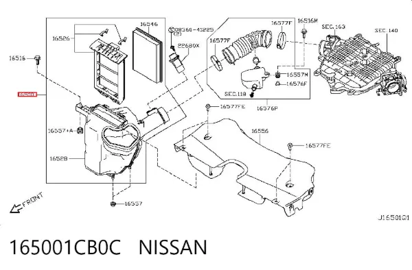 Корпус повітряного фільтра, правий 165001CB0C Nissan/Infiniti
