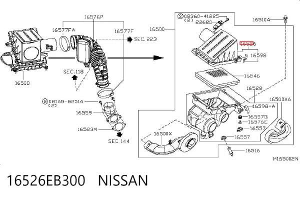 Корпус повітряного фільтра, верхня частина 16526EB300 Nissan/Infiniti