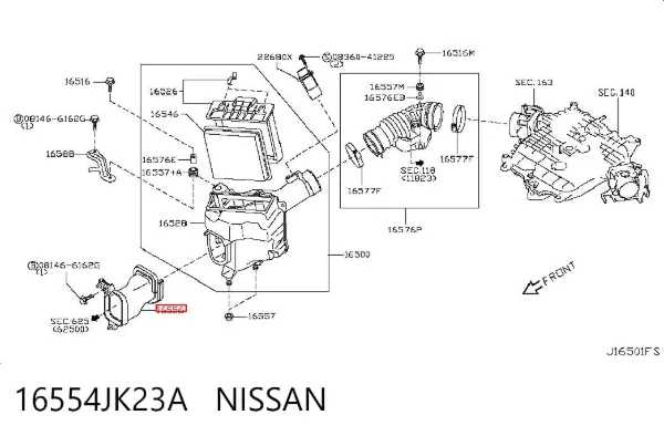 Патрубок повітряний, вхід повітряного фільтра 16554JK23A Nissan/Infiniti