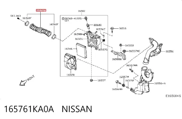 Патрубок повітряний, вихід повітряного фільтра 165761KA0A Nissan/Infiniti