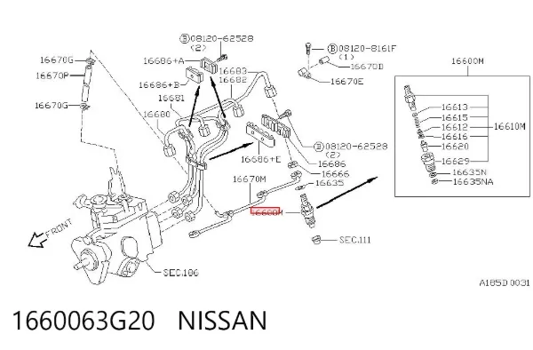 Паливні форсунки 1660063G20 Nissan/Infiniti