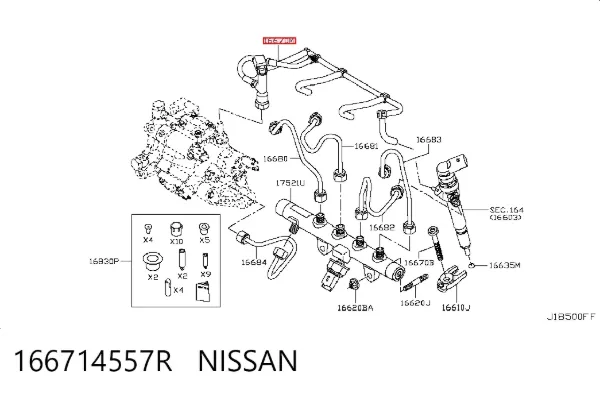 Трубка паливна, зворотня від форсунок 166714557R Nissan/Infiniti