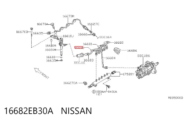 Трубка паливна форсунки 3-го циліндру 16682EB30A Nissan/Infiniti