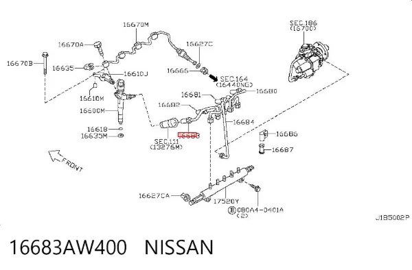 Трубка паливна форсунки 4-го циліндру 16683AW400 Nissan/Infiniti