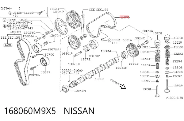 Ремінь ПНВТ 168060M9X5 Nissan/Infiniti