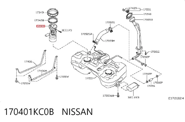 Регулятор тиску палива модуля паливного насосу в баці 170401KC0B Nissan/Infiniti