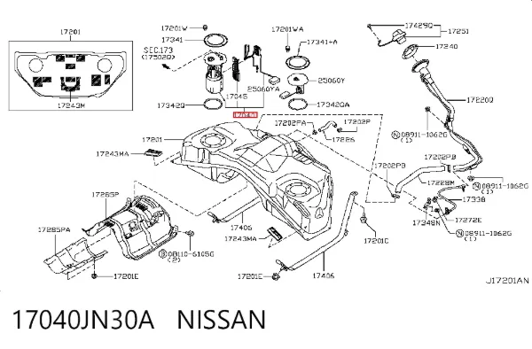 Бензонасос 17040JN30A Nissan/Infiniti