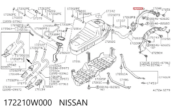 Шланг заливної горловини, паливного бака 172210W000 Nissan/Infiniti