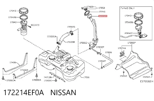 Шланг заливної горловини, паливного бака 172214EF0A Nissan/Infiniti