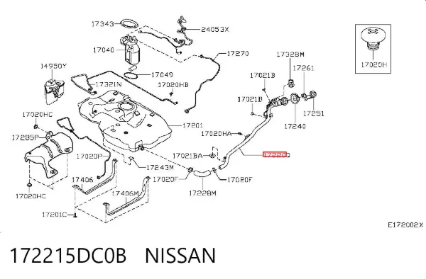 Шланг заливної горловини, паливного бака 172215DC0B Nissan/Infiniti