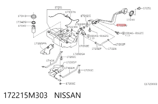 Шланг заливної горловини, паливного бака 172215M303 Nissan/Infiniti