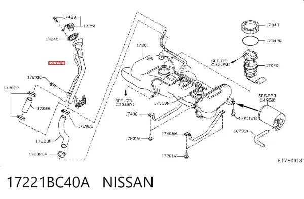 Шланг заливної горловини, паливного бака 17221BC40A Nissan/Infiniti