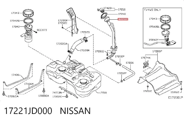 Шланг заливної горловини, паливного бака 17221JD000 Nissan/Infiniti
