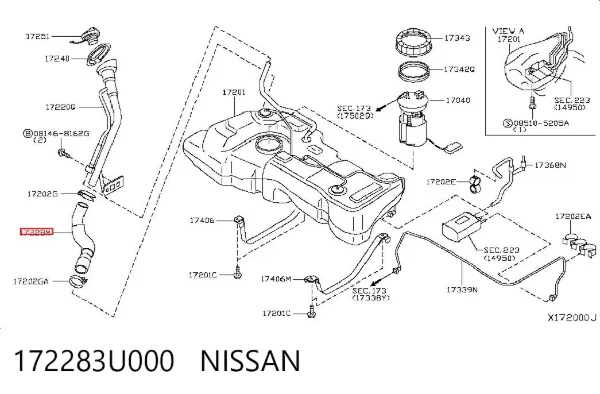 Патрубок бака, до заливної горловини 172283U000 Nissan/Infiniti